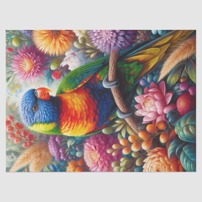 Papel De Seda Lorique Rainbow com Decoupage de Flores (Frente )