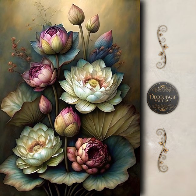 Papel De Seda Lótus Floral Botânico Decoupage Temperamental (Moody Lotus Floral Botanical Decoupage Tissue Paper)