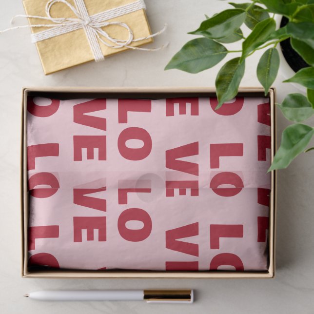 Papel De Seda Love Bold Typography Pink & Red Gift (Presente)