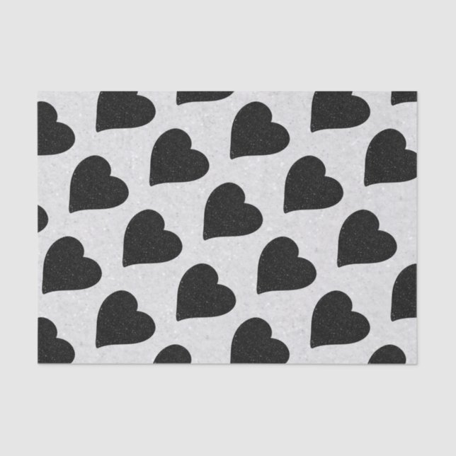 Papel De Seda Love Heart Black Glitter Tissue Paper (Frente )