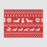 Papel De Seda Love Joy Peace Wiener Dogs | Dachshances Natal<br><div class="desc">Padrão de Natal bonito e engraçado, vermelho e branco, com um esquilo cavalgando um trenó puxado por Dachshances. Amor, Joy Peace, Cães Wiener. Torne seus presentes especiais com este papel de tecido festivo do padrão da blusa de Natal. Acupar objetos delicados ou acenar um saco de festas. Um design original...</div>