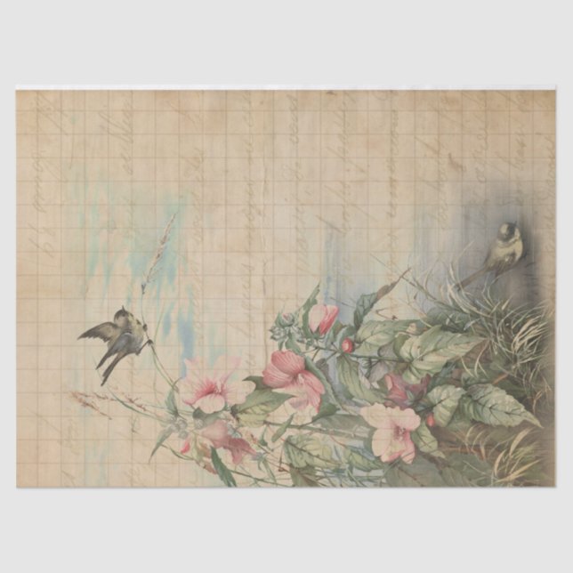 Papel De Seda Love Letter with Hibiscus Decoupage | Tissue Paper (Frente )