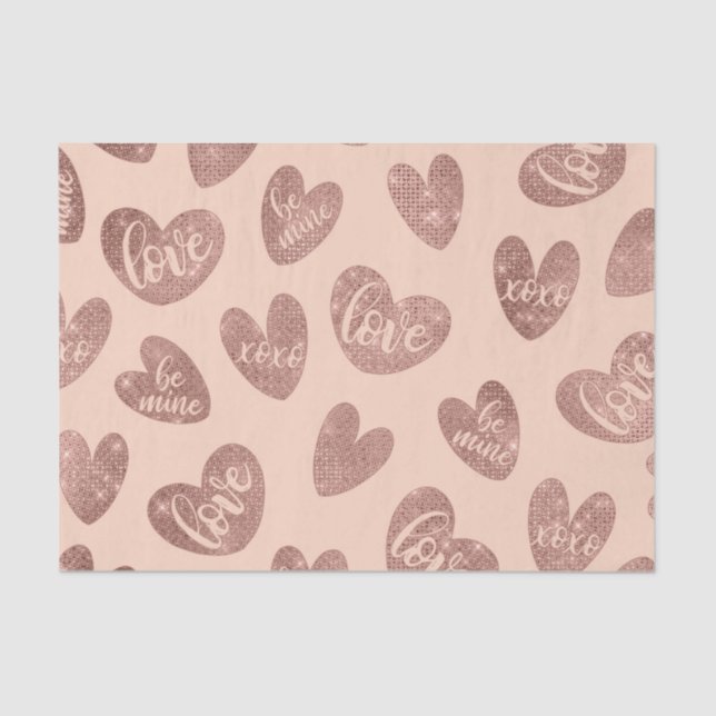 Papel De Seda Love XOXO Be Mine Rosa Dourado Corações Brilhantes (Frente )