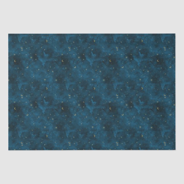 Papel De Seda Lua Azul Celestial e Dourada do Crescente Noturno  (Frente )