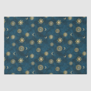 Papel De Seda Lua Azul Celestial e Dourada do Crescente Noturno 