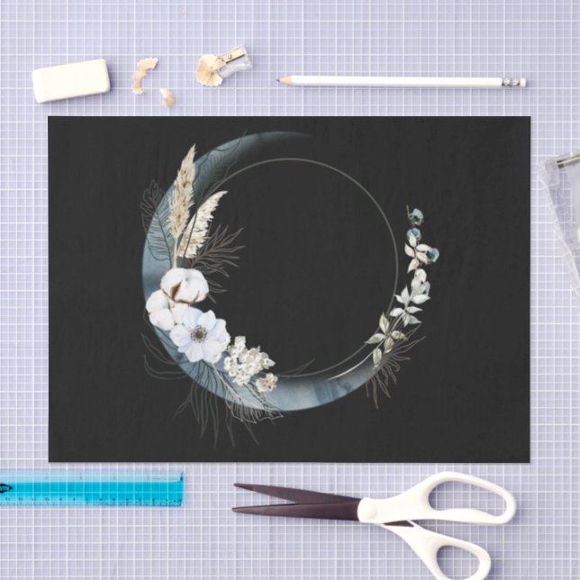 Papel De Seda Lua azul crescendo com flores brancas (Arte )