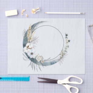Papel De Seda Lua azul crescendo com flores brancas