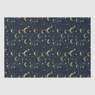 Papel De Seda Lua azul e dourada e estrelas