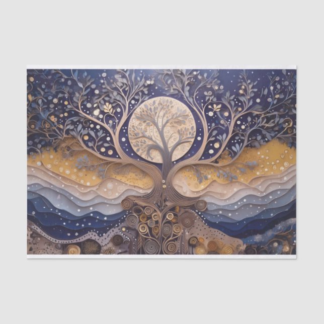 Papel De Seda Lua Cheia Ascendente, Árvore da Vida, Tema Celesti (Frente )
