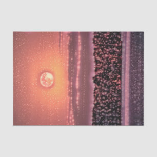 Papel De Seda Lua Cheia Estrelas Laranja Púrpura Pôr do Sol Prai