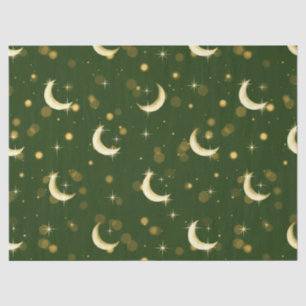 Papel De Seda Lua Crescente Dourada Bokeh - Estrelas Celestiais