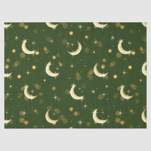 Papel De Seda Lua Crescente Dourada Bokeh - Estrelas Celestiais (Frente )