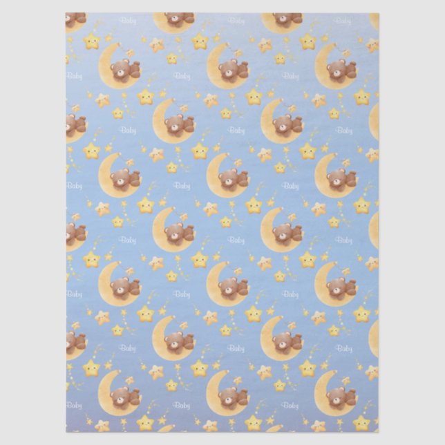Papel De Seda Lua de Urso Teddy Sonolento Azul Macio Churrasco d (Frente )