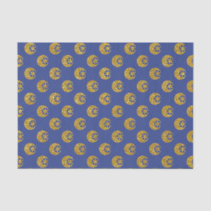 Papel De Seda Lua e Estrelas com Brilho Dourado em Azul