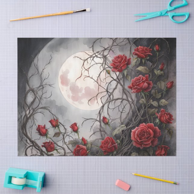 Papel De Seda Lua Gótica & Rosa Vermelha (Arte )