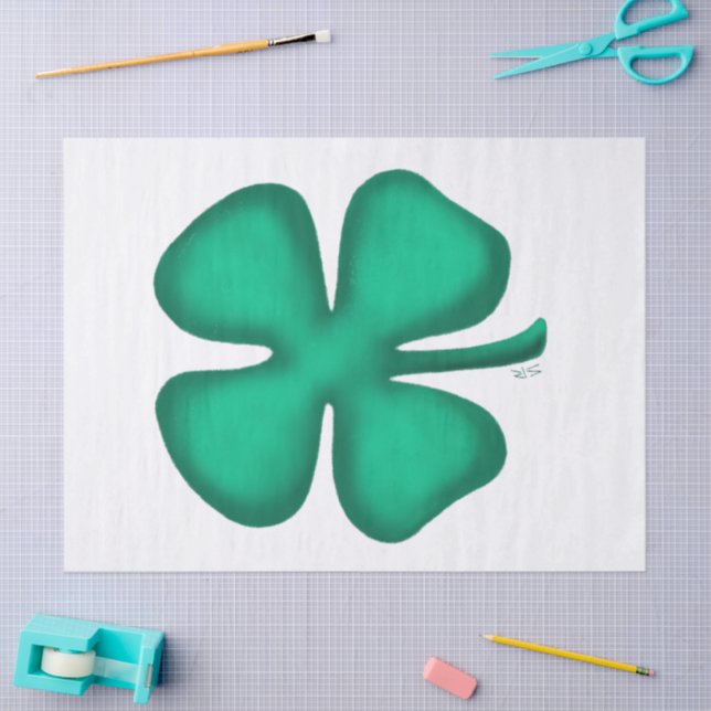 Papel De Seda Lucky 4 Leaf Irish Clover White paper (Arte )