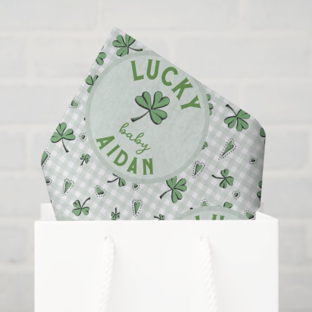 Papel De Seda Lucky Baby Green e White Gingham Dia de São Patríc (Sacola de presentes)