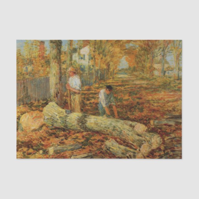 Papel De Seda Lumberjacks cortando madeira (por Childe Hassam) (Frente )