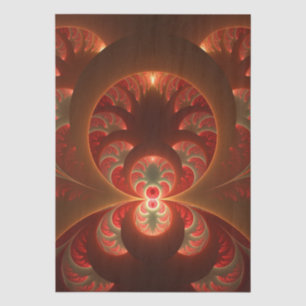 Papel De Seda Luminoso fractal moderno laranja vermelho abstrato