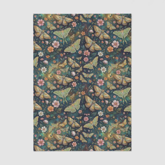 Papel De Seda Luna Moth and Moon, Celestial Floral Repeat (Frente )