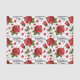 Papel De Seda Lush Red Rose & Heart Petals Valentine Pattern