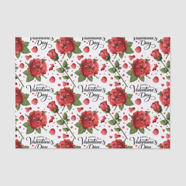 Papel De Seda Lush Red Rose & Heart Petals Valentine Pattern (Frente )