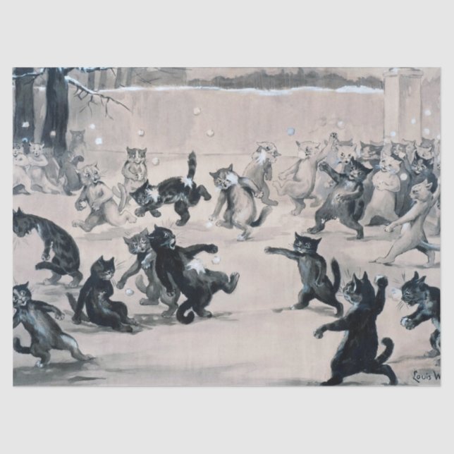 Papel De Seda Luta de Gatos Snowball, Louis Wain (Frente )