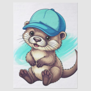 Papel De Seda Lutra de desenho animado fofa vestindo um boné de