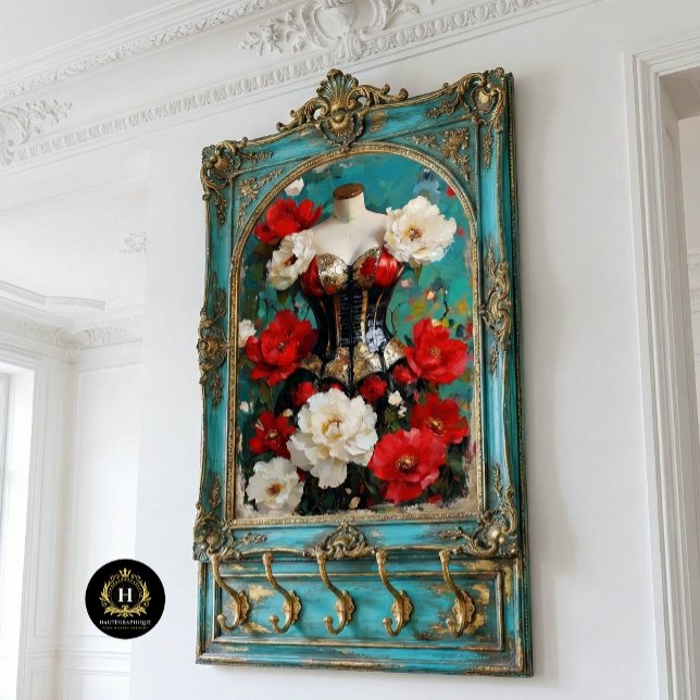 Papel De Seda Luxe Black Dourado Corset Mannequin Red Floral (Criador carregado)