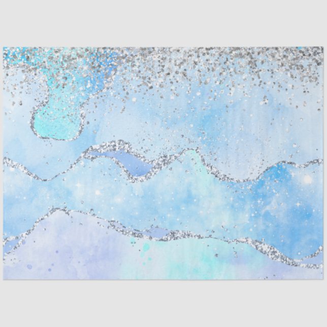 Papel De Seda Luxe Blue Marble & Silver Gliter (Frente )