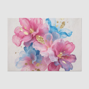 Papel De Seda Luxo Rosa Azul Dourado Floral
