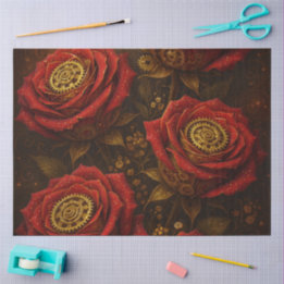 Papel De Seda Luxury Steampunk Roses Romantic Gold Gears