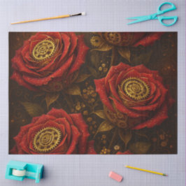 Papel De Seda Luxury Steampunk Roses Romantic Gold Gears