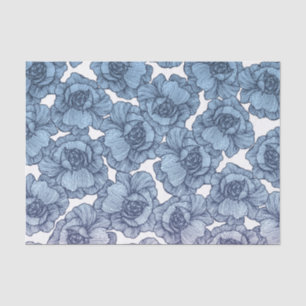 Papel De Seda Luz - linha moderna branca e preta azul flores da