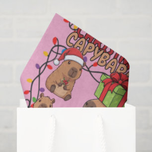 Papel De Seda Luzes de Natal de Capivara Fofa Festa Festiva Rosa