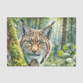 Papel De Seda Lynx em Lush Green Forest Watercolor