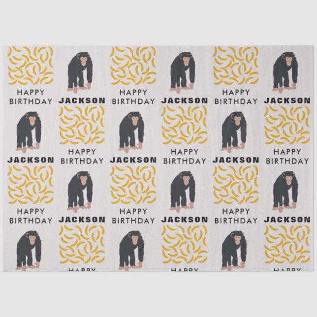Papel De Seda Macaco Personalizado Chimpanzee & Banana Aniversár (Frente )