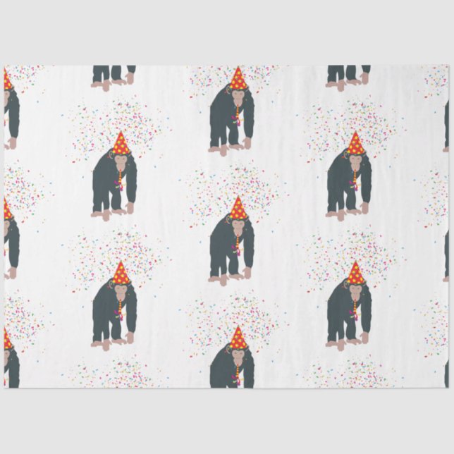 Papel De Seda Macacos-chimpanzé festejando animais com festa (Frente )