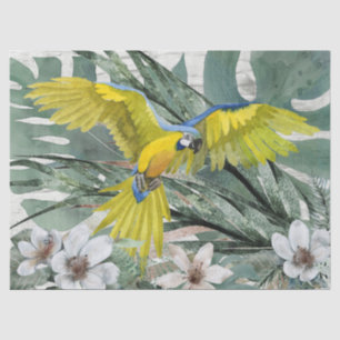 Papel De Seda Macaw Papagaio Azul Amarelo Floral Tropical