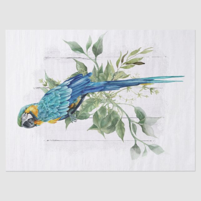 Papel De Seda Macaw Parrot Eucalyptus Watercolor (Frente )