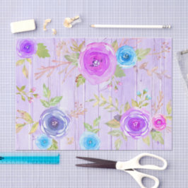 Papel De Seda Madeira de cor-de-água floral roxa-púrpura-rosa-ví