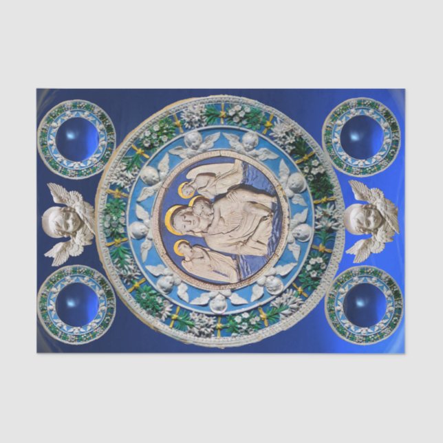 Papel De Seda MADONNA, CRIANÇA, ANJOS, NATIVIDADE FLORAL, azul-C (Frente )