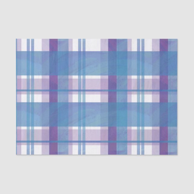 Papel De Seda Madras Xadrez Azul e Roxo (Frente )