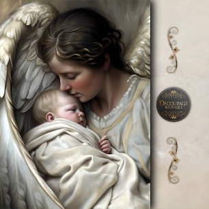 Papel De Seda Mãe Anjo Com Asas de Bebê Decoupage
