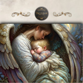 Papel De Seda Mãe Anjo Segurando Asas de Bebê Decoupage