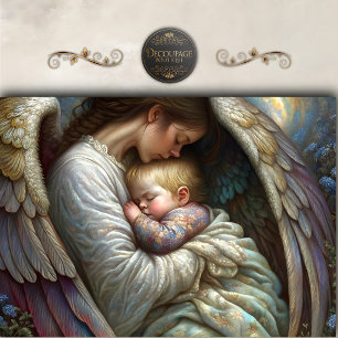 Papel De Seda Mãe Anjo Segurando Asas de Bebê Decoupage