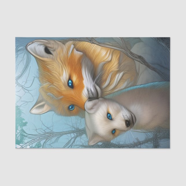Papel De Seda Mãe Fox e bebê (Frente )