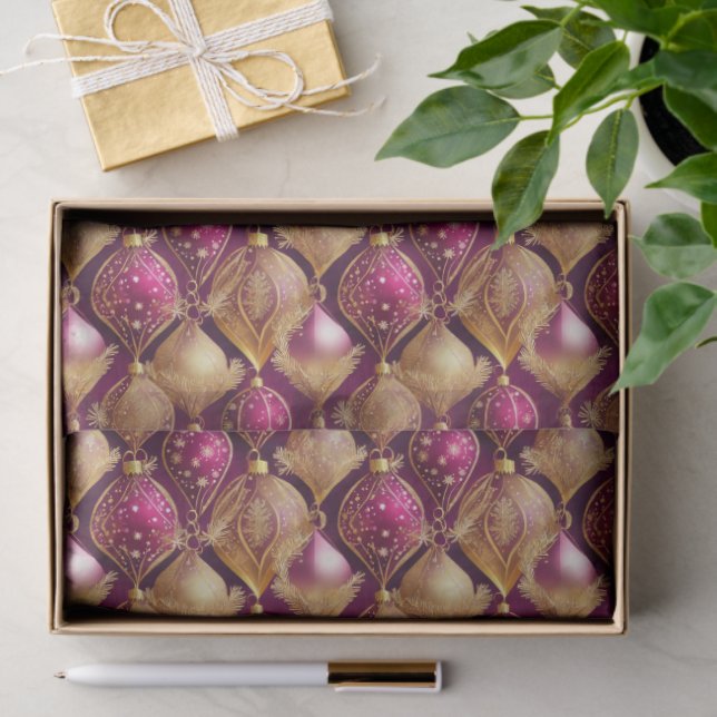 Papel De Seda Magenta Gold Christmas Pattern#12 ID1009 (Presente)