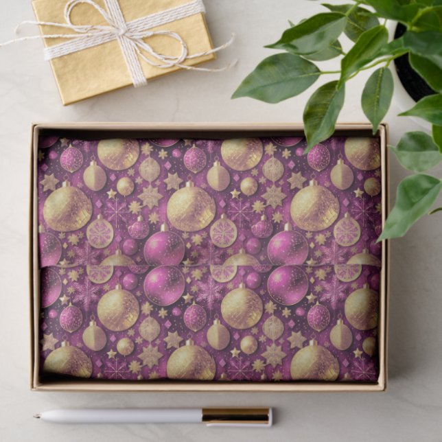 Papel De Seda Magenta Gold Christmas Pattern#31 ID1009 (Presente)