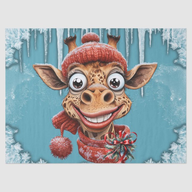 Papel De Seda Magia de inverno com uma girafa de desenho animado (Frente )